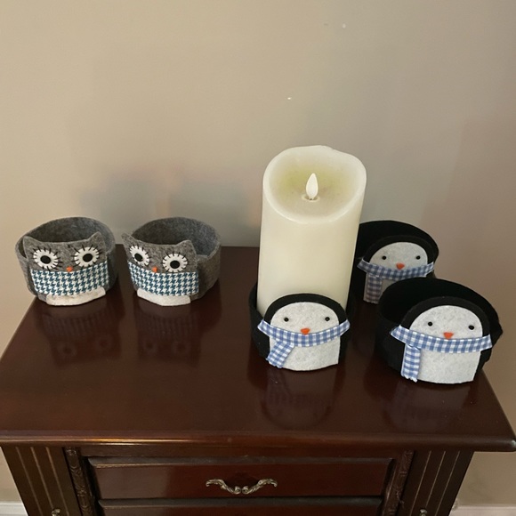 NWTS 5 felt candle holders candle not included smowperson & owl - Picture 3 of 3